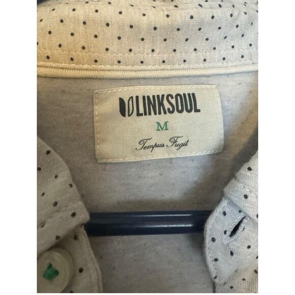Linksoul NEW Golf Mens Medium Button Down Polo Shirt Casual Stretch Gray Dot - Picture 8 of 8